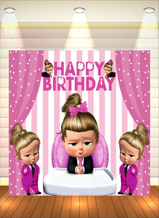 Party Baazaar Boss Baby Girl Birthday Backdrop 4x3 Ft | Backdrops for Decoration | Birthday Decoration Backdrop | Banner for Kids Theme Party - Image 1